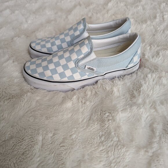 Vans Blue and White Checkered Slip-On Shoes - Picture 4 of 7